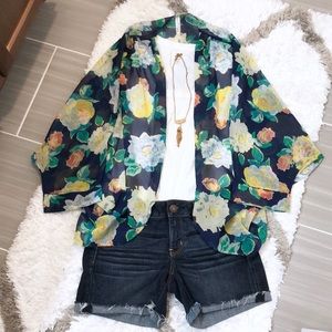 Floral print bright color Kimono size Medium